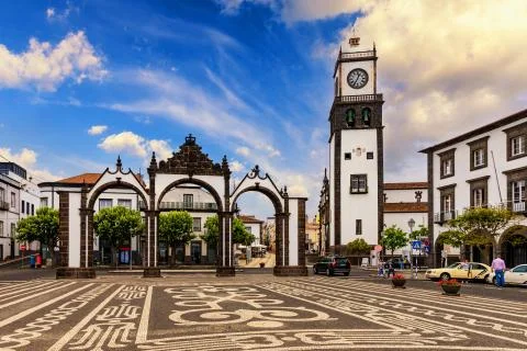 Portas da Cidade, the city symbol of Ponta Delgada in Sao Miguel Island in Az Stock Photos