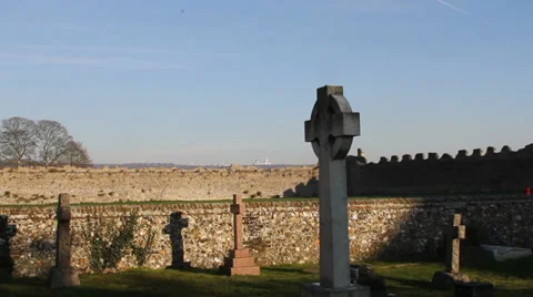 Portchester Castle medieval graveyard Stock Footage 33445622