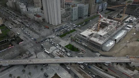 Porte de la Chapelle in Paris, busy highway in urban landscape, infrastructure Stock Footage 303614904