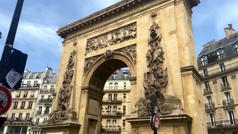 Porte Saint-Denis (St. Denis Gate) Seen From The Boulevard de Stock Footage 219917466