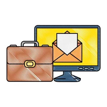 Portfolio briefcase with computer and email Stock-Illustration