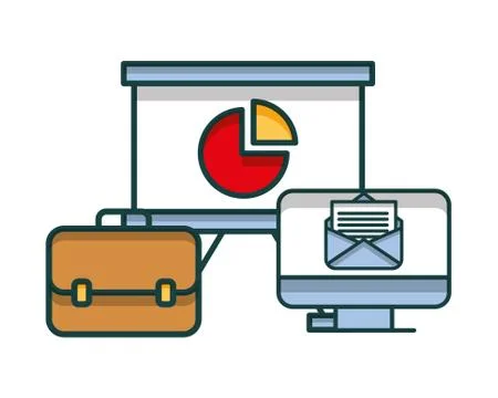 Portfolio briefcase with paperboard and computer Stock-Illustration