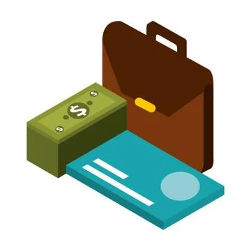 Portfolio with credit card and stack bill dollar Stockillustratie