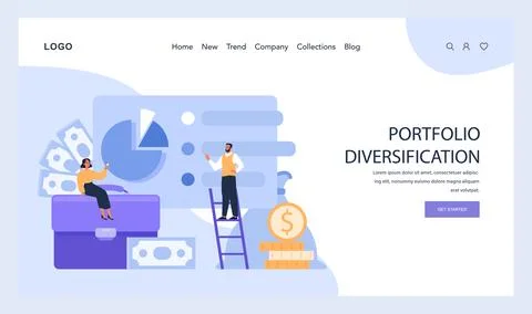 Portfolio Diversification web or landing. Balancing financial holdings to Stock Illustration