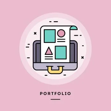 Portfolio, flat design thin line banner. Vector illustration. Stock Illustration