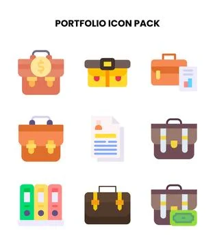Portfolio Flat Set Icons Pack Stock Illustration