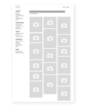 Portfolio gallery Wireframe, Webpage prototype Vector Illustration. Illustrazione stock
