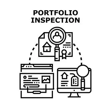 Portfolio inspection process evaluating assets and documents Stockillustratie