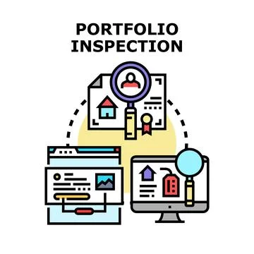 Portfolio inspection process evaluating assets and documents 库存插图