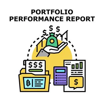 Portfolio performance report analyzing financial investment growth Stock Illustration