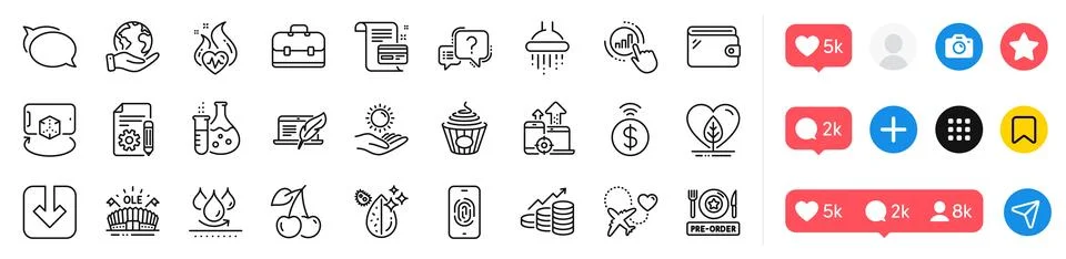Portfolio, Question mark and Augmented reality line icons pack. For web app Stock Illustration