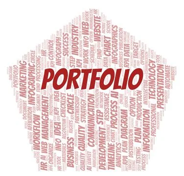 Portfolio typography word cloud create with the text only. Illustrazione stock