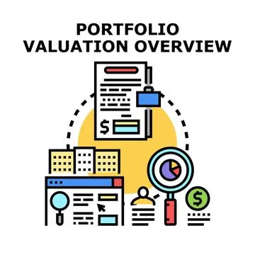 Portfolio valuation overview analyzing financial wealth management Stock Illustration