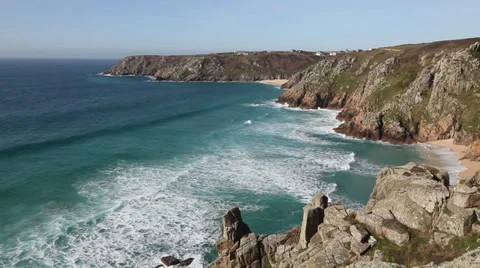 Porthcurno beach, Cornwall Stock Footage 33803212