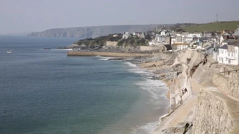 Porthleven Cornwall coast view towards the town Stock Footage 106926417