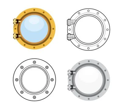 Porthole in flat style. Vector set illustration isolated on white Stock Illustration