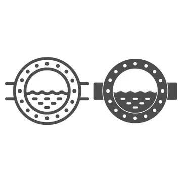 Porthole line and solid icon, Sea cruise concept, boat window with waves sign on イラスト素材