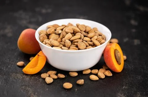 Portion of Apricot Kernels (close up shot) Stock Photos