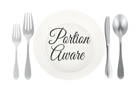 Portion Aware, plate with silver cutlery. 3d rendering Stock Illustration