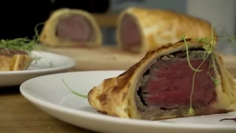 Portion of beef wellington Stock Footage 79508261
