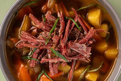 Portion of brisket rustic soup Stock Photos