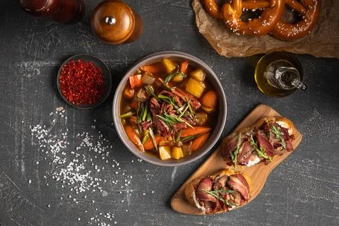 Portion of brisket rustic soup Stock Photos