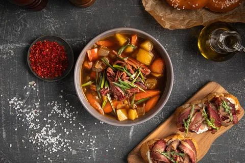 Portion of brisket rustic soup Stock Photos