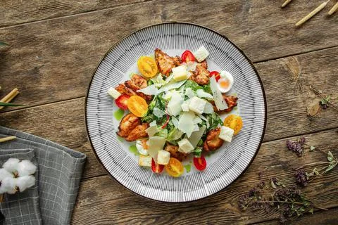 Portion of caesar salad with chicken Stock Photos