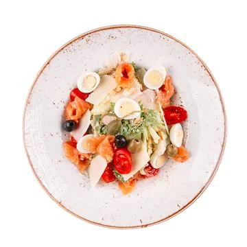 Portion of caesar salmon salad Stock Photos