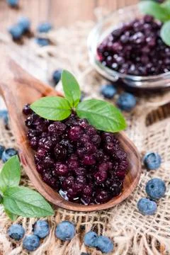 Portion of canned blueberries Stock Photos
