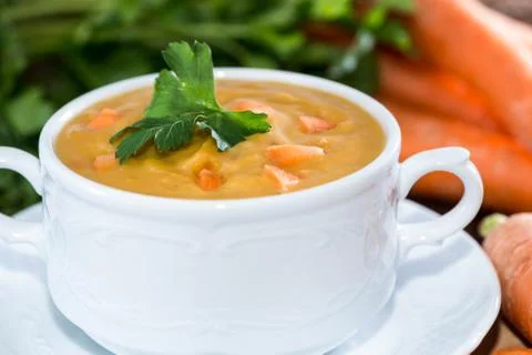 Portion of carrot soup Stock Photos