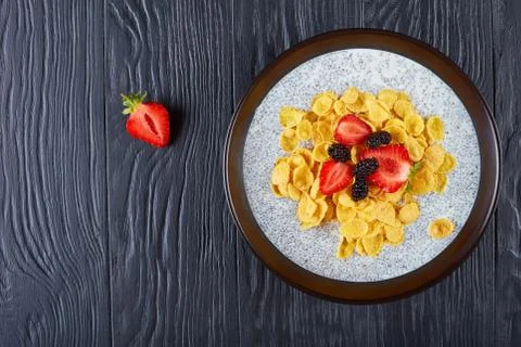 Portion of chia seeds pudding, close-up Stock Photos
