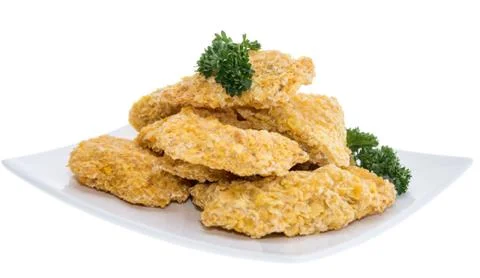 Portion of chicken nuggets on white Stock Photos