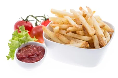 Portion of chips with ketchup Stock Photos