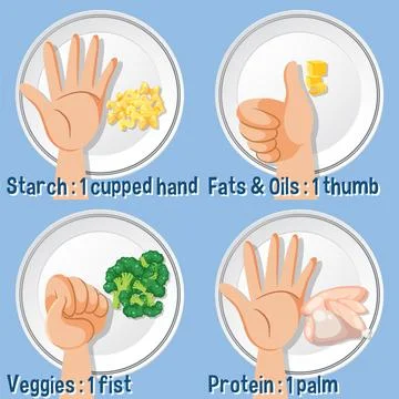 Portion Control: Comparing Food Amounts Using Human Hand Stock Illustration