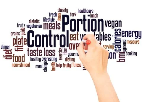 Portion Control word cloud hand writing concept Stock Photos