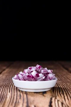 Portion of diced Red Onions Stock Photos