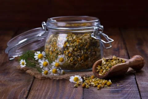 Portion of dried Chamomile Foto stock
