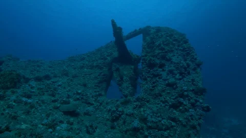 Portion of encrusted shipwreck Dunraven, Red Sea, Egypt Stock Footage 105568050