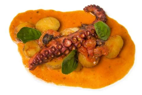 Portion of food with an octopus Stock Photos