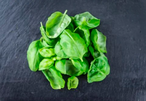 Portion of fresh Basil (close-up shot) Stock Photos