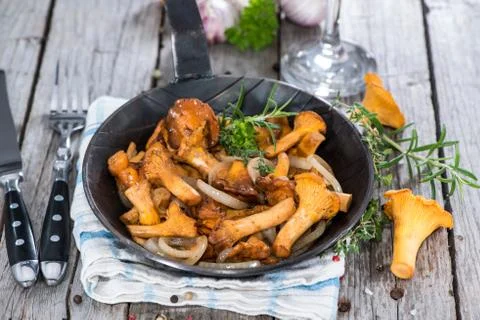 Portion of fried chanterelles Stock Photos