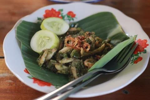 A portion of Green Chili Squid Stock Photos