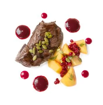 Portion of grilled meat with potatoes Stock Photos