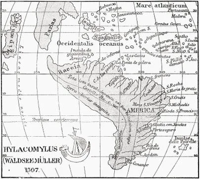 Portion Of The Hauslab Globe Based On The Martin Hylacomylus Waltzemu?ller Ma Foto stock