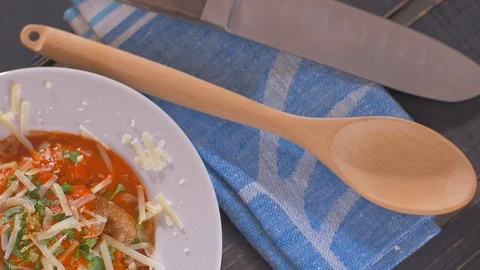 A portion of home-made meatballs with tomato sauce and parmesan cheese Stock Footage 112176547