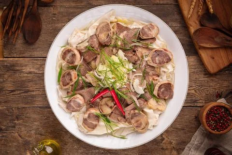 Portion of kazakh dish beshbarmak Stock Photos