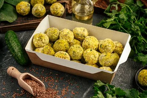 Portion of packed falafels in a box Stock Photos