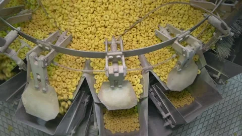 Portion for packing of dry breakfast in the form of rings. Stock Footage 205873280