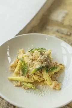 Portion of pasta with cream cheese Stock Photos